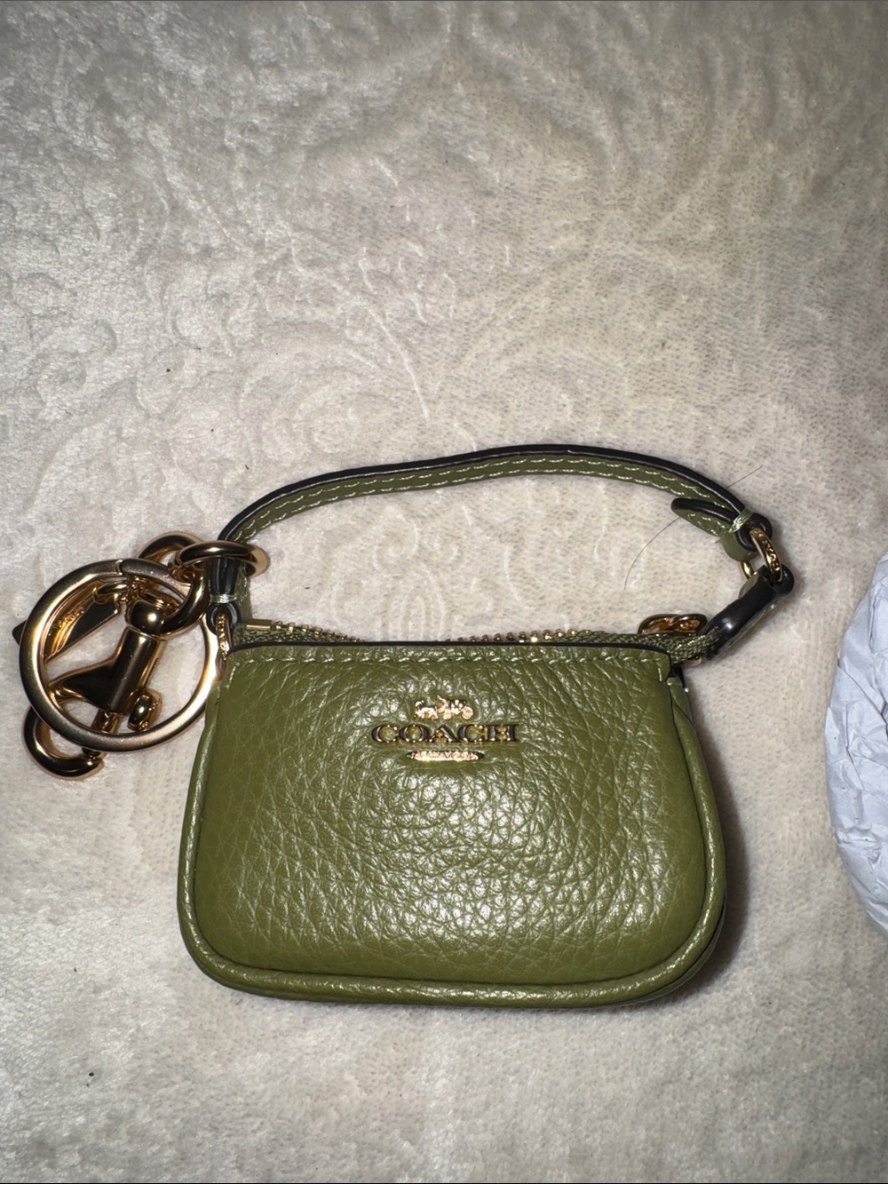 Coach Olive Green Pebbled Leather Mini Wristlet with Gold Hardware